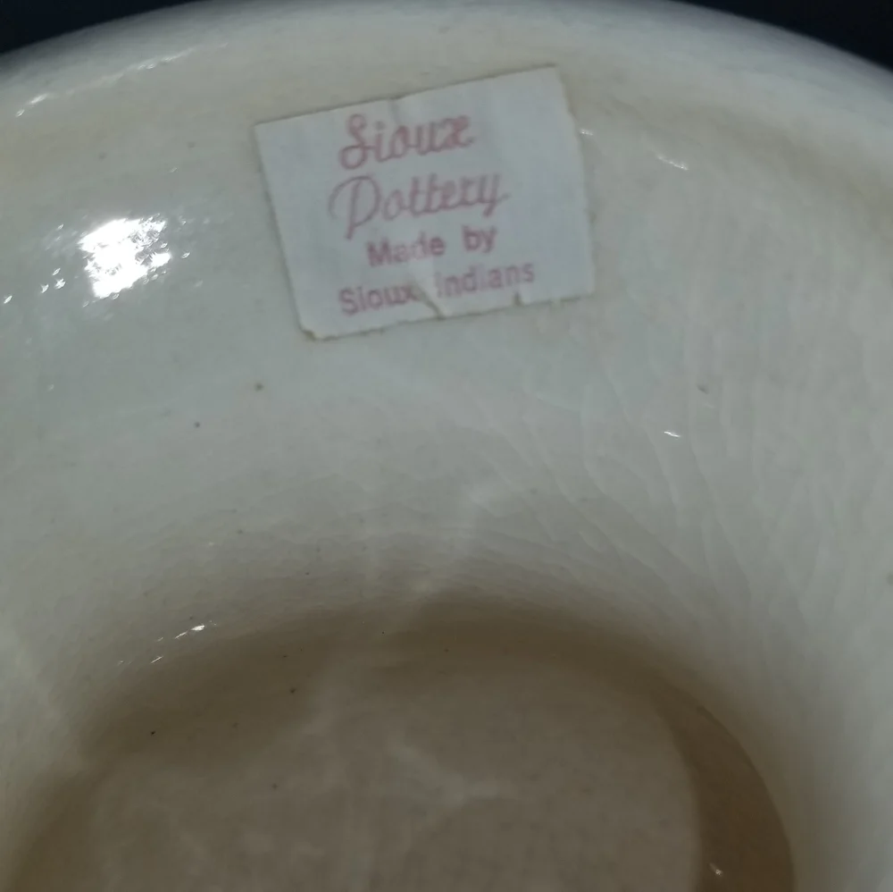 Sioux Pottery vase cream purple orange American Native design